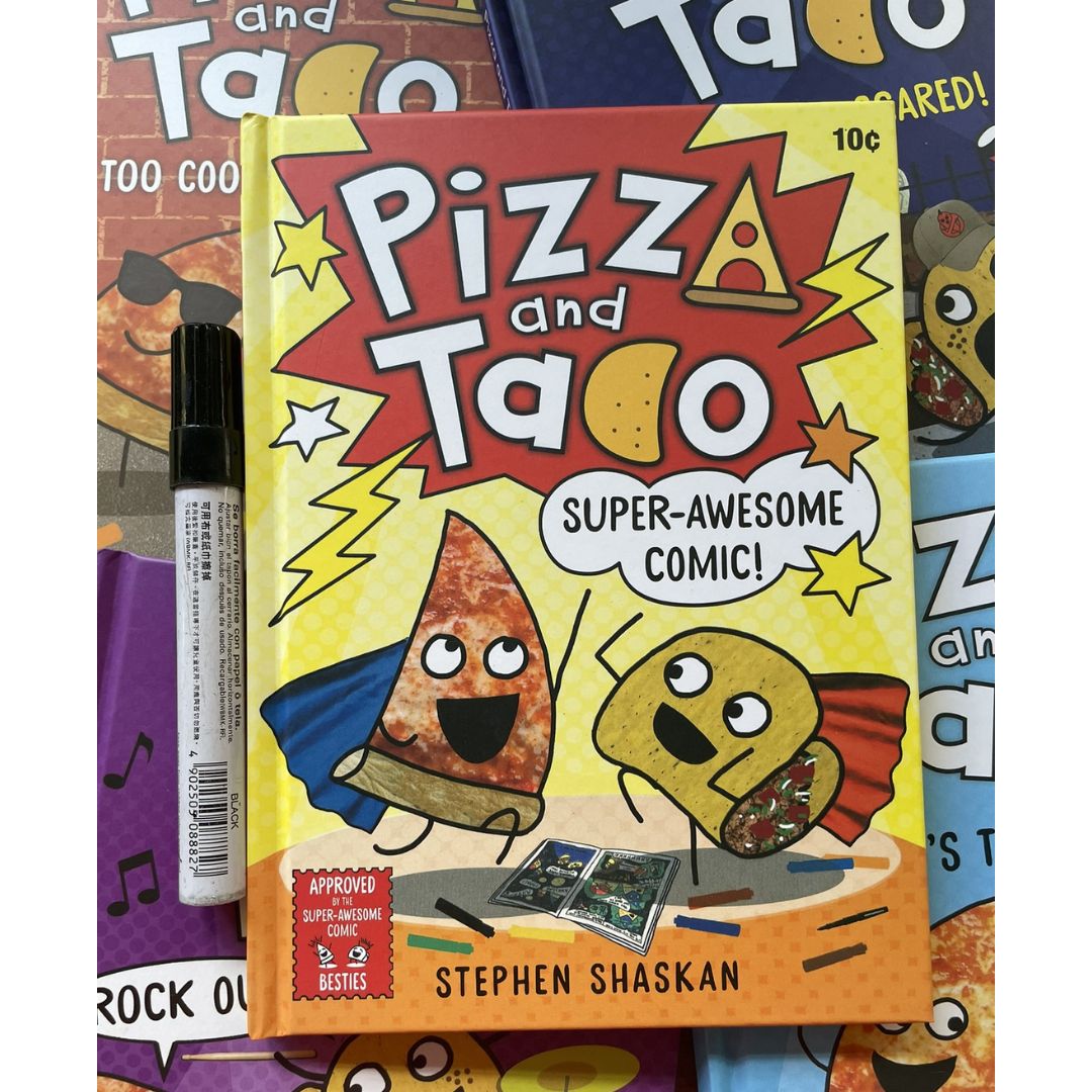 Pizza and Taco, Graphic Novel Series (7 Books) brand new hardcover, no box, with SLIGHT DENTS on book cover