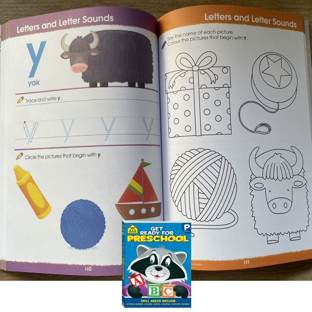School Zone GET READY for Preschool / Kindergarten / First Grade Workbook (SINGLES) brand new softcover