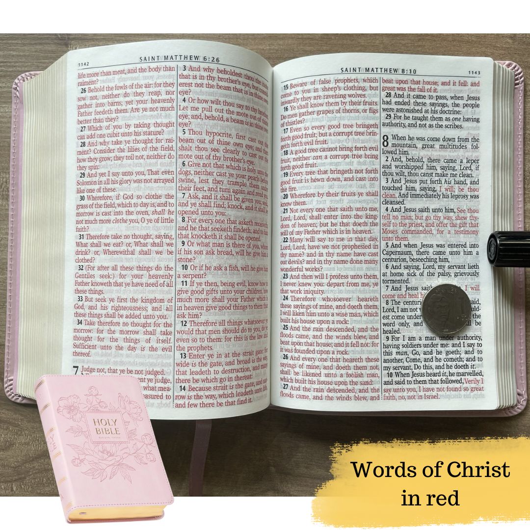 King James Version KJV Holy Bible, Compact Large Print (BALLET PINK Faux Leather, Red Letter, Old and New Testament) SLIPCASE w/ SLIGHT FOLDS