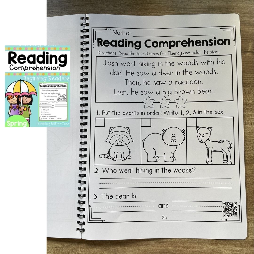 Kindergarten Reading Comprehension Workbook | Beginning Readers | Phonics-Based Sentences | Trace, Color &amp; Comprehension | Spiral Bound | Scan Audio (SINGLES)