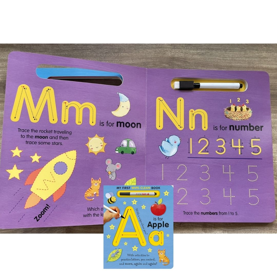 A is for Apple Wipe-Clean: My First Wipe-Clean Book with 1 free erasable black pen (brand new board book, SLIGHT DENTS book cover)