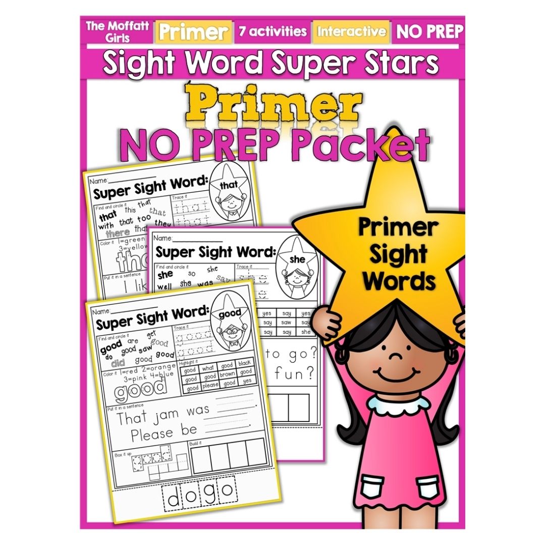 Sight Word Super Stars Reading Fluency Worksheet for Kids Pre-Primer to 3rd Grade (SINGLES)