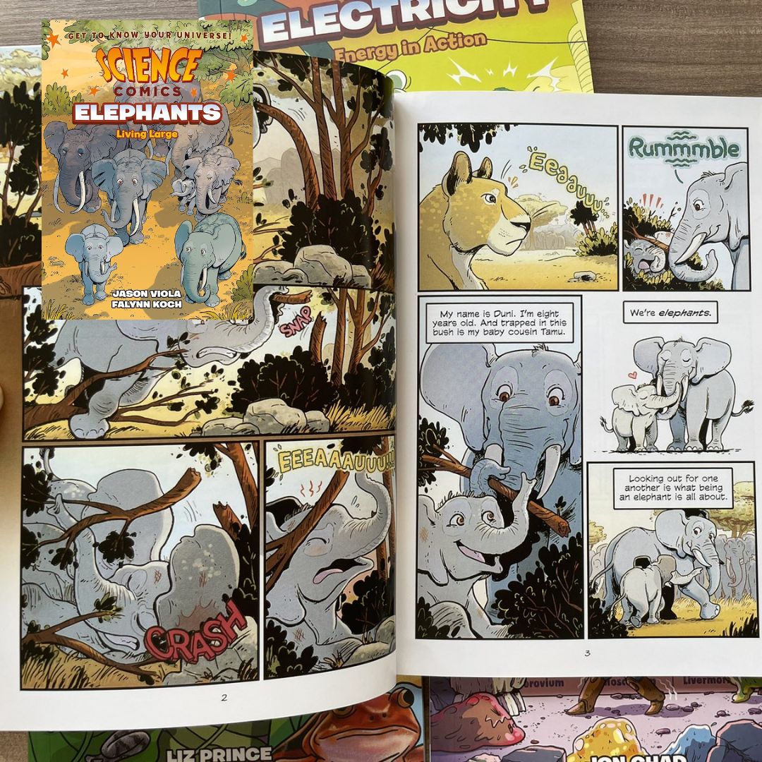 Science Comics (4 books, softcover, no box) (Electricity / Elephants / Frogs / The Periodic Table of Elements)