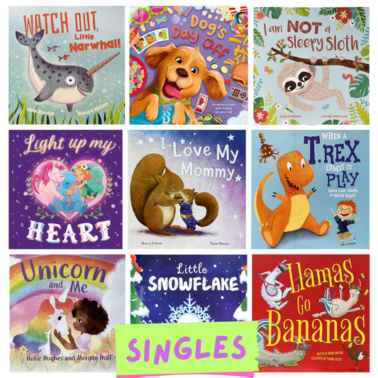 Storybooks Picture Flats (SINGLES, brand new SOFTCOVER) (Dinosaur Dog Mom Mommy Heart Love Unicorn Animals Caterpillar Snowflake Llamas Elmer Jungle Book PJ Masks Shy Helpful Strong Thankful Myths Legends Fairy Tale Bedtime Story Stories Storybook)