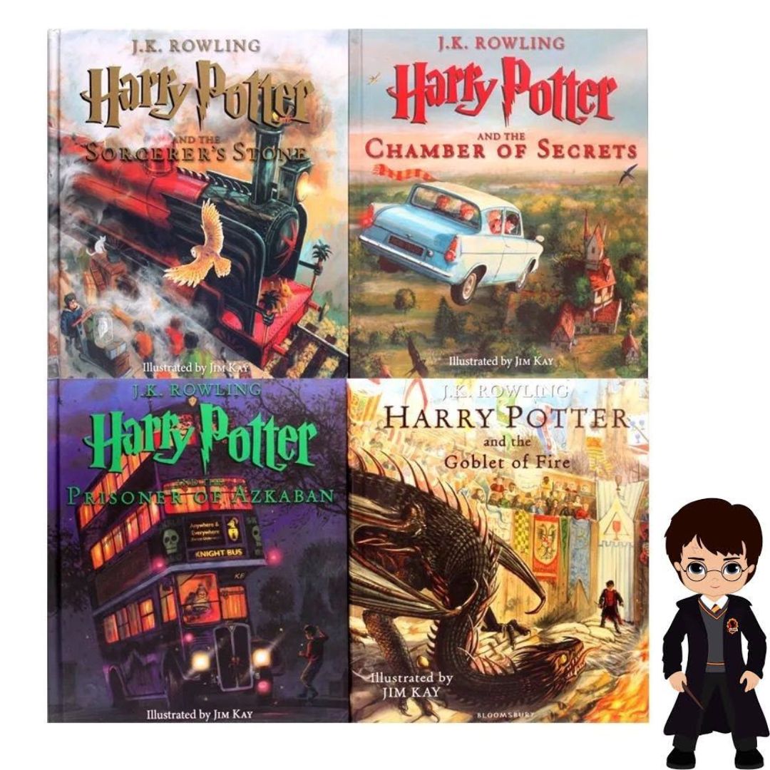 Harry Potter Illustrated Edition (4 Books) Collection - brand new hardcover, slight dents on book cover