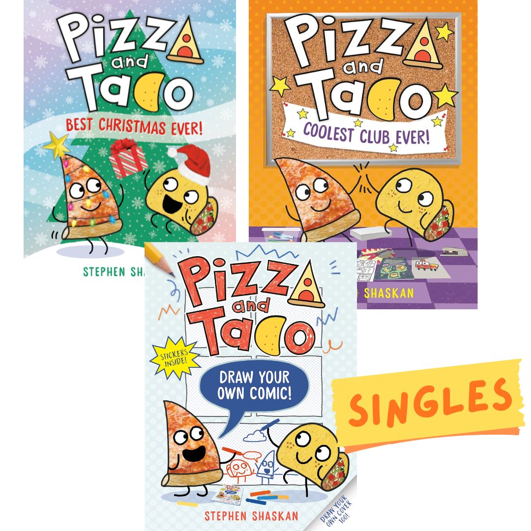 Pizza and Taco, A Graphic Novel: BEST CHRISTMAS EVER / COOLEST CLUB EVER / DRAW YOUR OWN COMIC (SINGLES) brand new hardcover, with SLIGHT DENTS on book cover