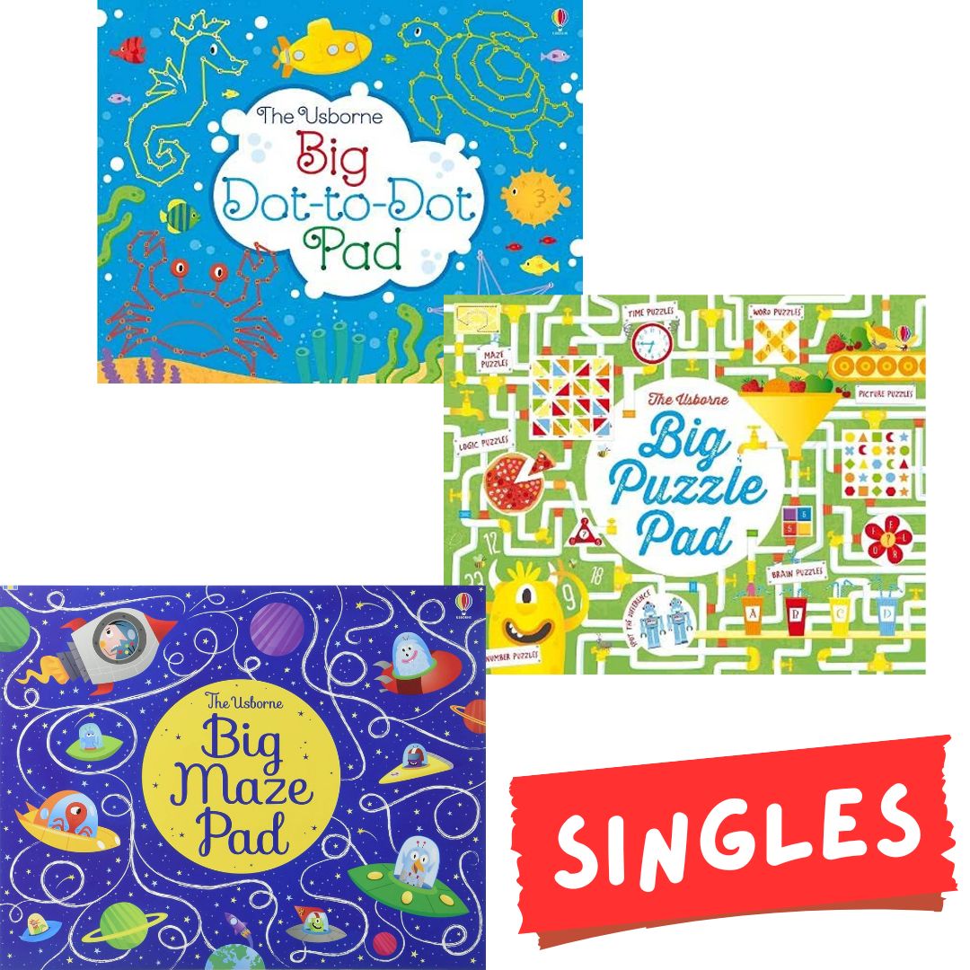 The Usborne Big DOT-TO-DOT / MAZE / PUZZLE Pad (SINGLES, brand new softcover, JUMBO tear-off activity pads) - Book cover with SLIGHT FOLDS
