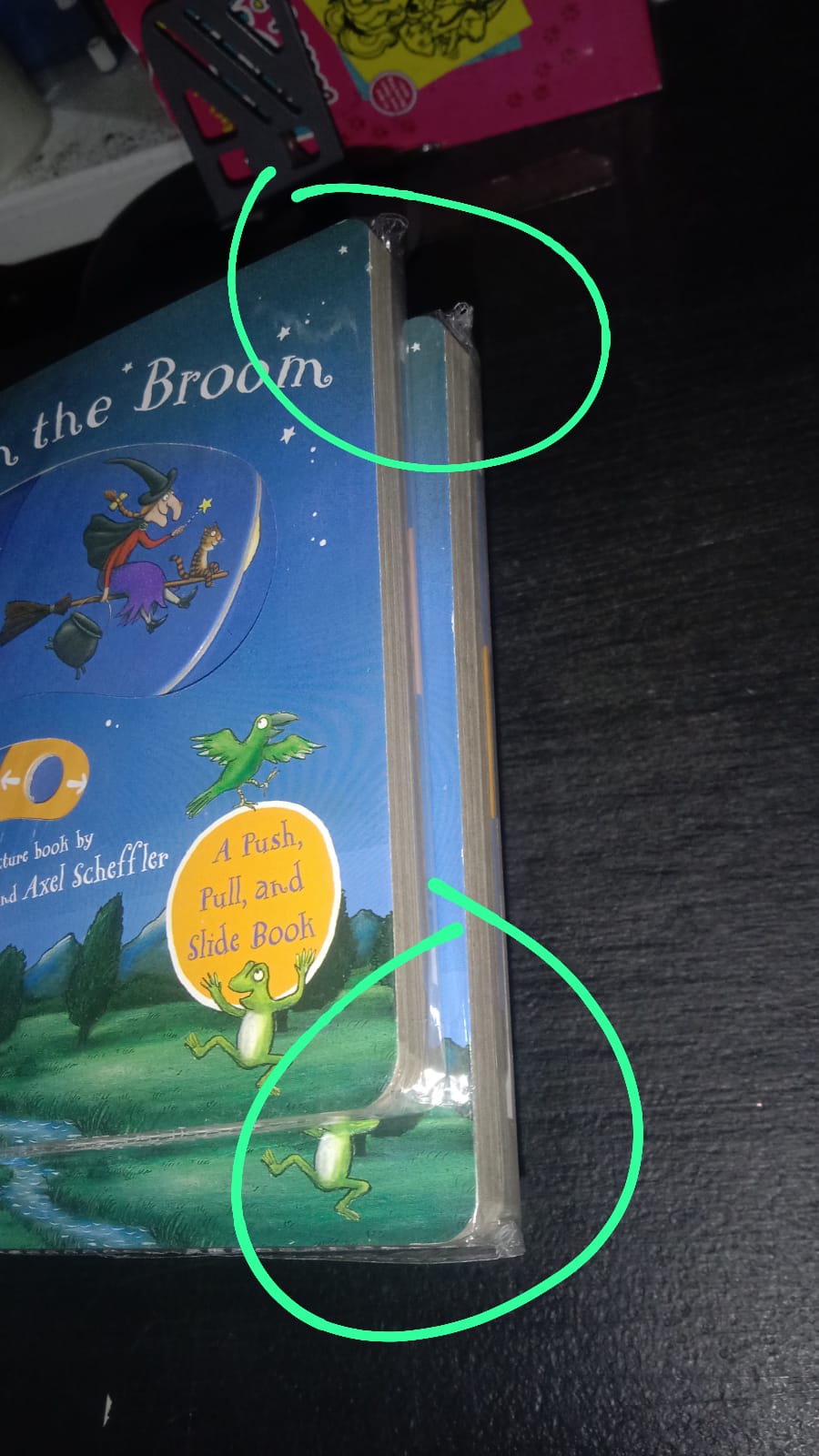 Room on the Broom by Julia Donaldson (A Push Pull and Slide Board Book) brand new, with SLIGHT DENTS on book cover