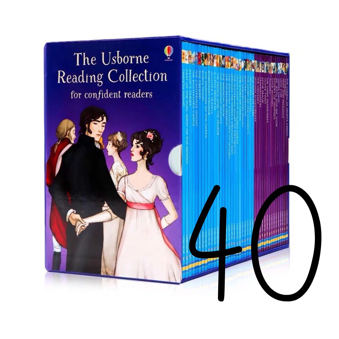 Usborne Reading Collection for Confident Readers, 40 brand new softcover books (violet box) BOX WITH DENTS
