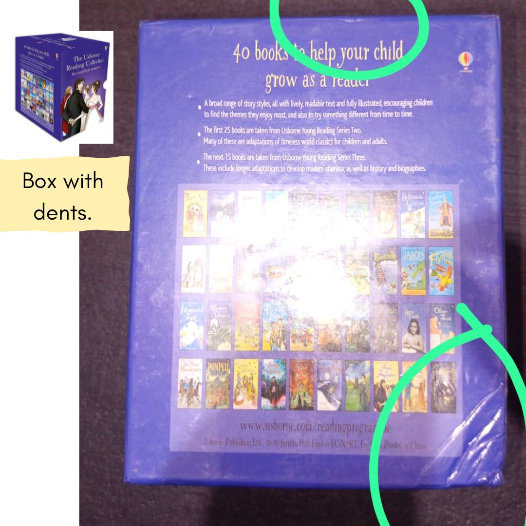 Usborne Reading Collection for Confident Readers, 40 brand new softcover books (violet box) BOX WITH DENTS