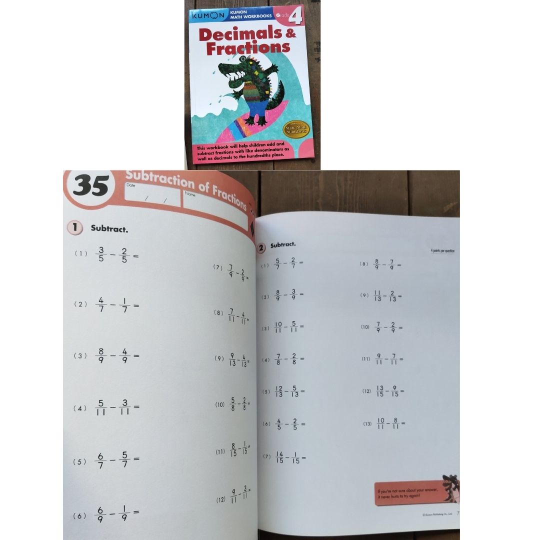 Kumon Math Workbooks for Grade 4 (3 books) Division/ Multiplication/Decimals & Fractions 3 books