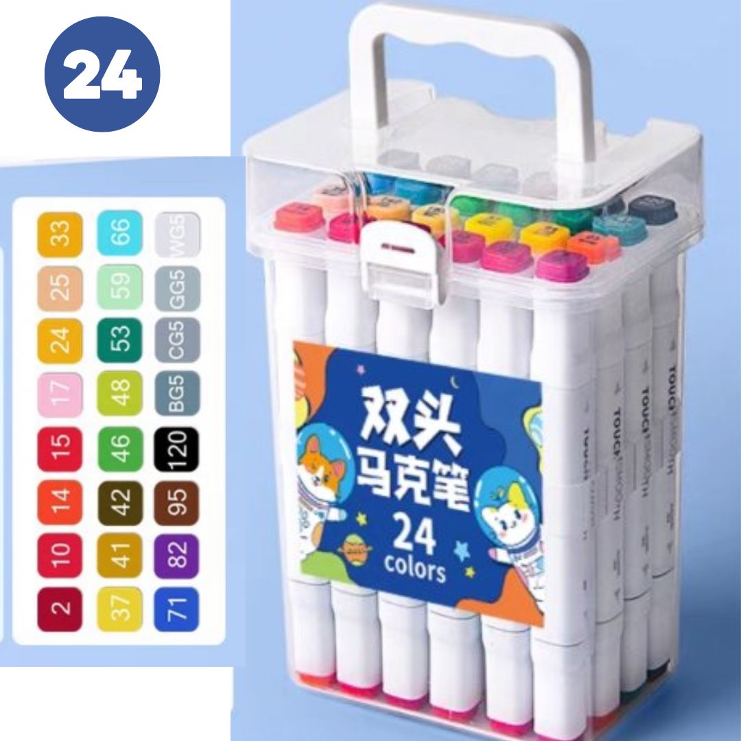 Markers 24 double-tip colored markers with casing