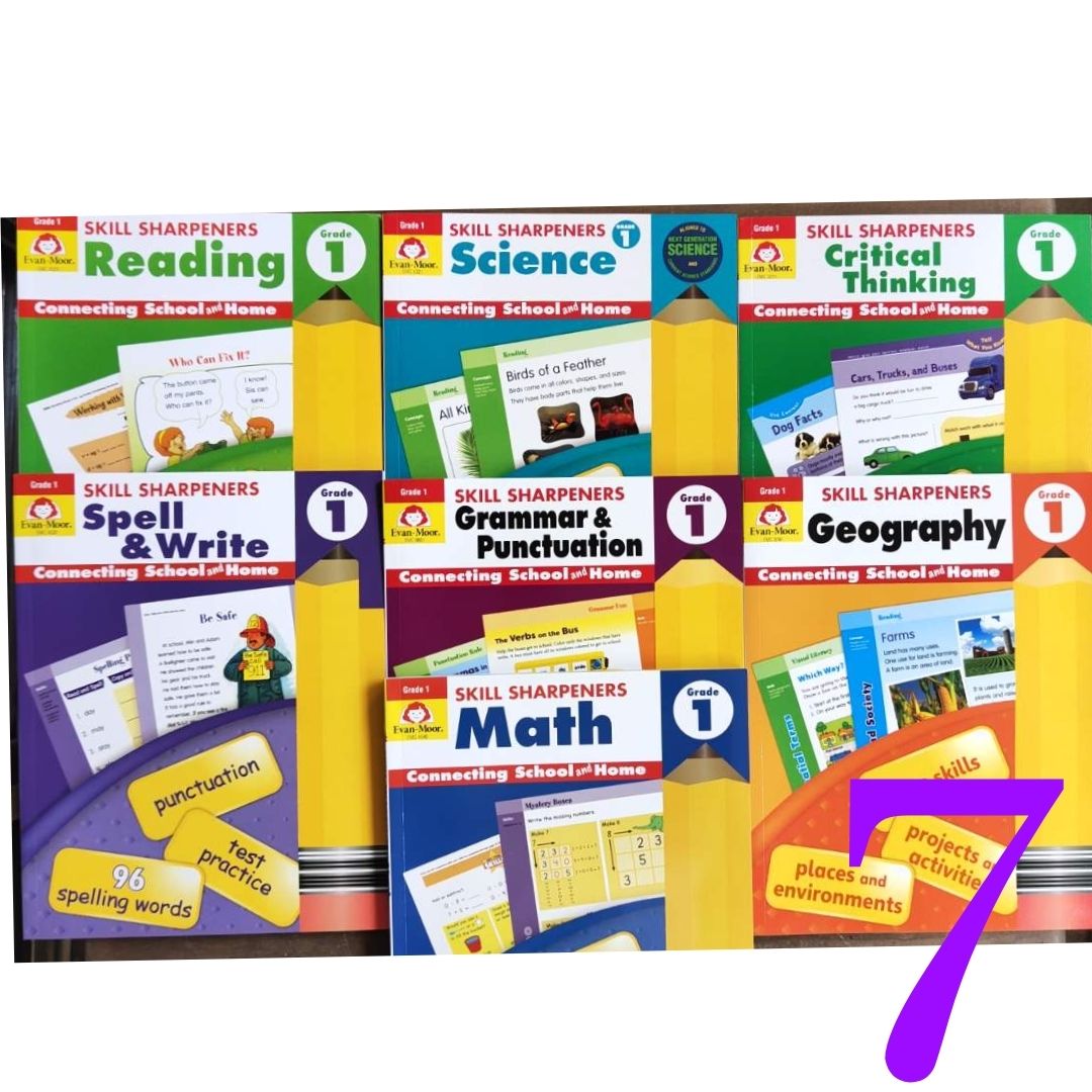 Evan Moor Skill Sharpener Workbooks (7 books) GRADE ONE