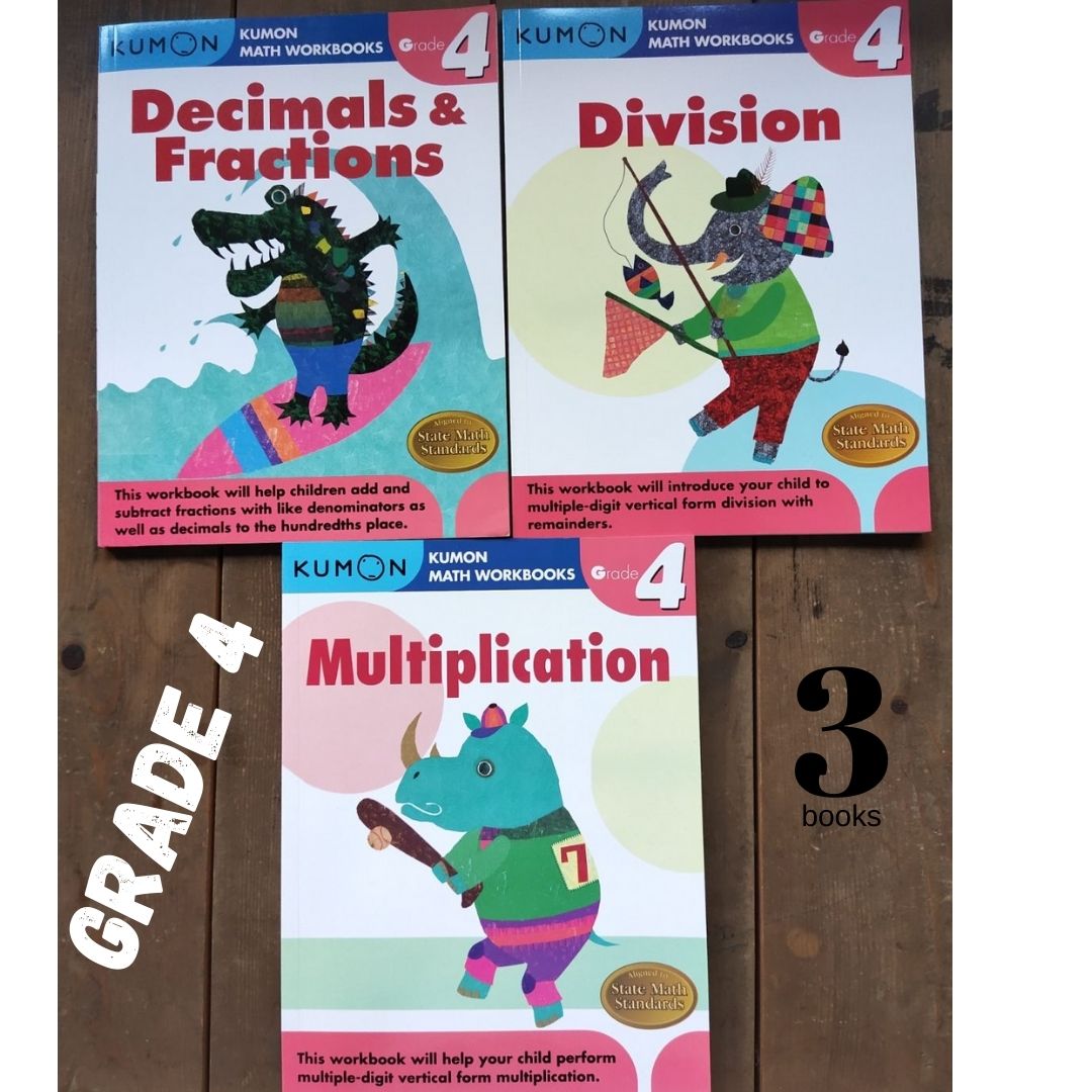 Kumon Math Workbooks for Grade 4 (3 books) Division/ Multiplication/Decimals & Fractions 3 books