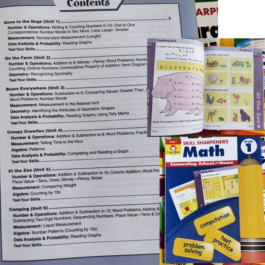 Evan Moor Skill Sharpener Workbooks (7 books) GRADE ONE