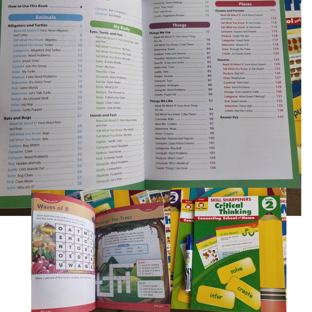 Evan Moor Skill Sharpener Workbooks (7 books) GRADE 2