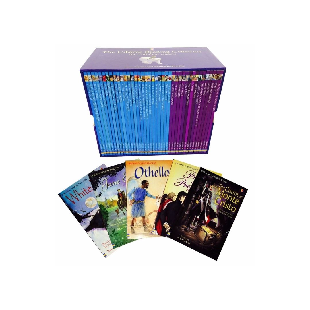 Usborne Reading Collection for Confident Readers, 40 brand new softcover books (violet box) BOX WITH DENTS