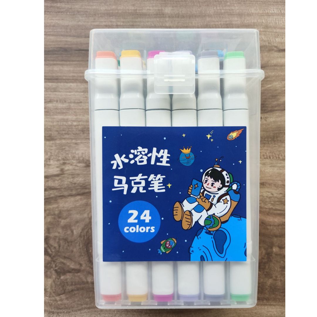 Markers 24 double-tip colored markers with casing