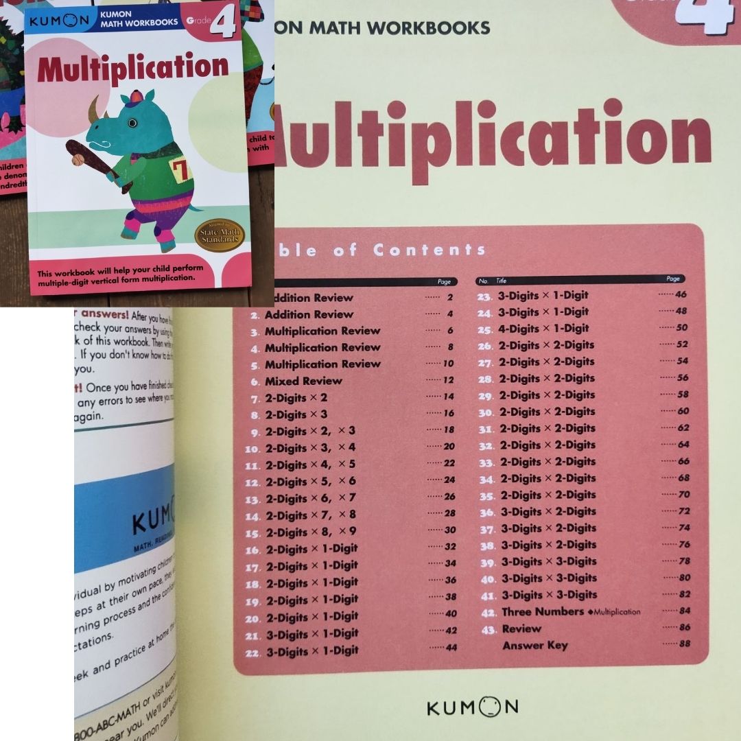 Kumon Math Workbooks for Grade 4 (3 books) Division/ Multiplication/Decimals & Fractions 3 books