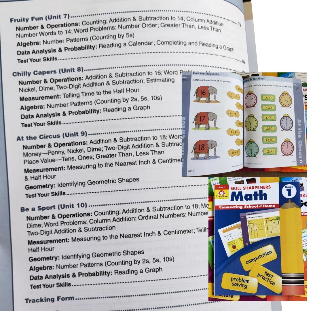 Evan Moor Skill Sharpener Workbooks (7 books) GRADE ONE