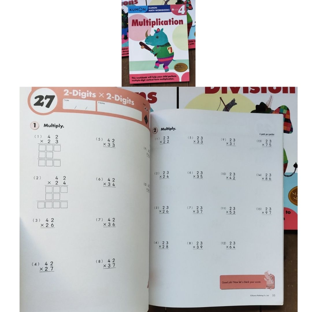Kumon Math Workbooks for Grade 4 (3 books) Division/ Multiplication/Decimals & Fractions 3 books