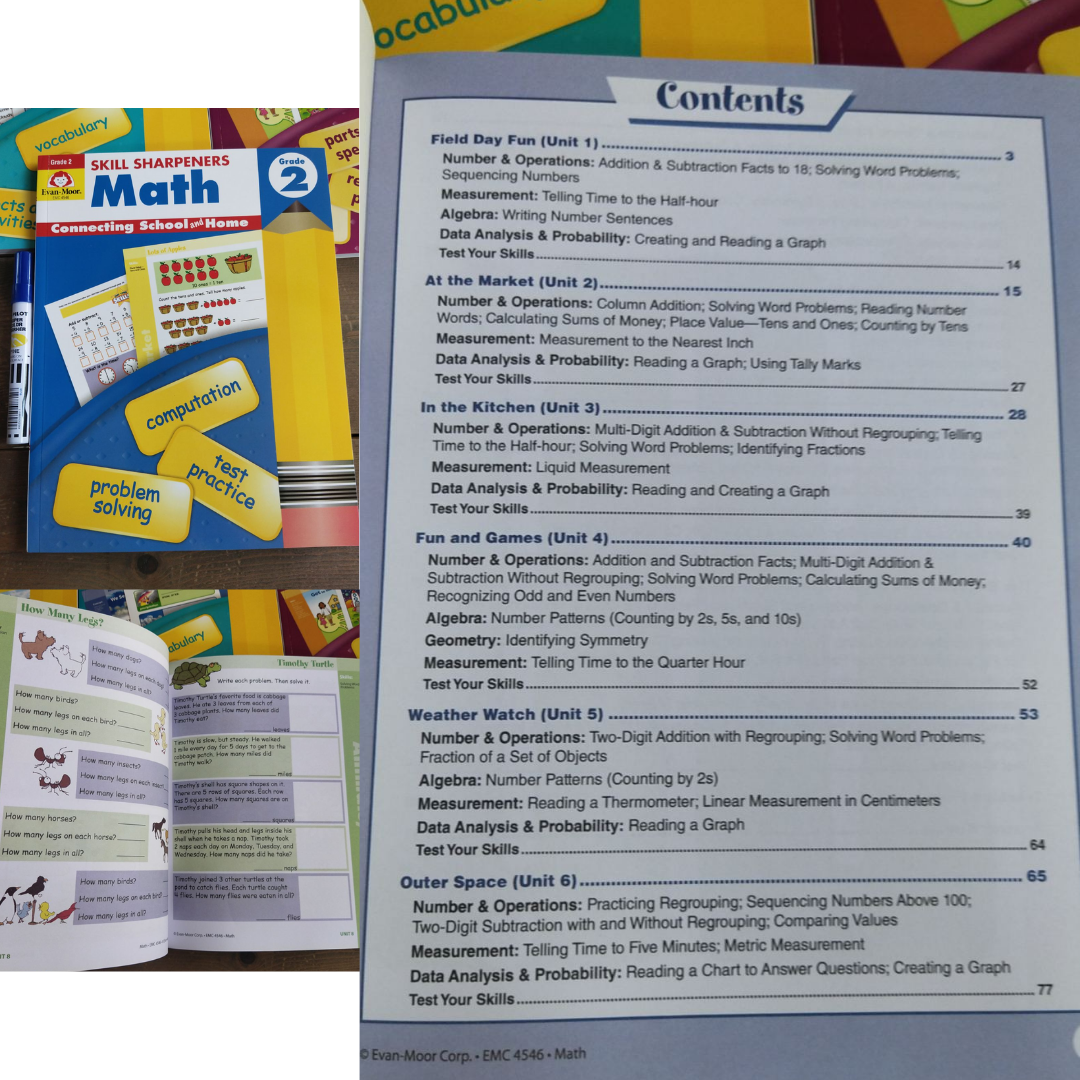 Evan Moor Skill Sharpener Workbooks (7 books) GRADE 2