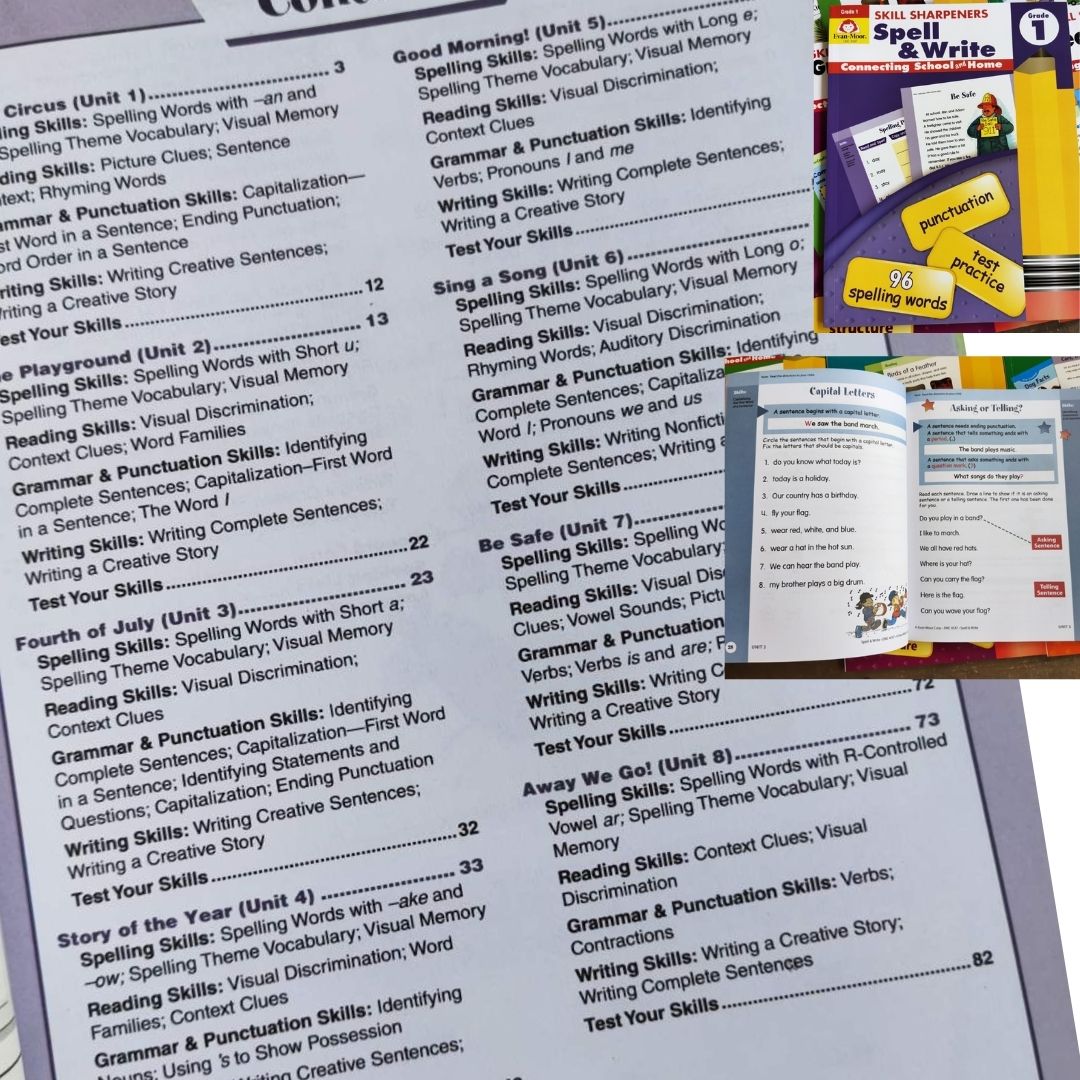 Evan Moor Skill Sharpener Workbooks (7 books) GRADE ONE