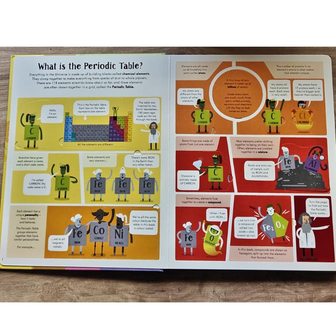 Usborne Lift-the-flap PERIODIC TABLE (brand new board book) - slight dents on book cover