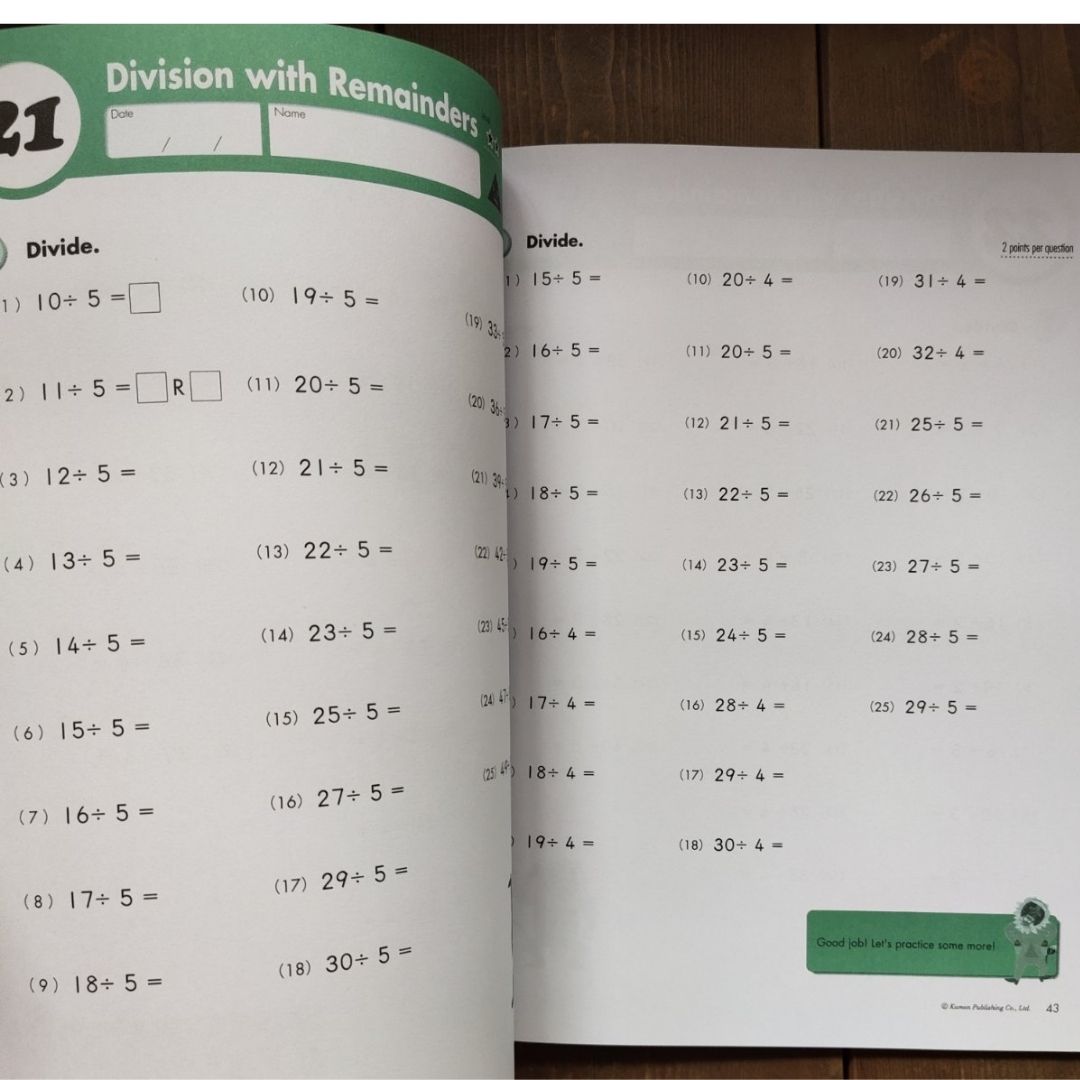 Kumon Math Workbooks for Grade 3 (3 books) Division/ Additional and Subtraction / Multiplication