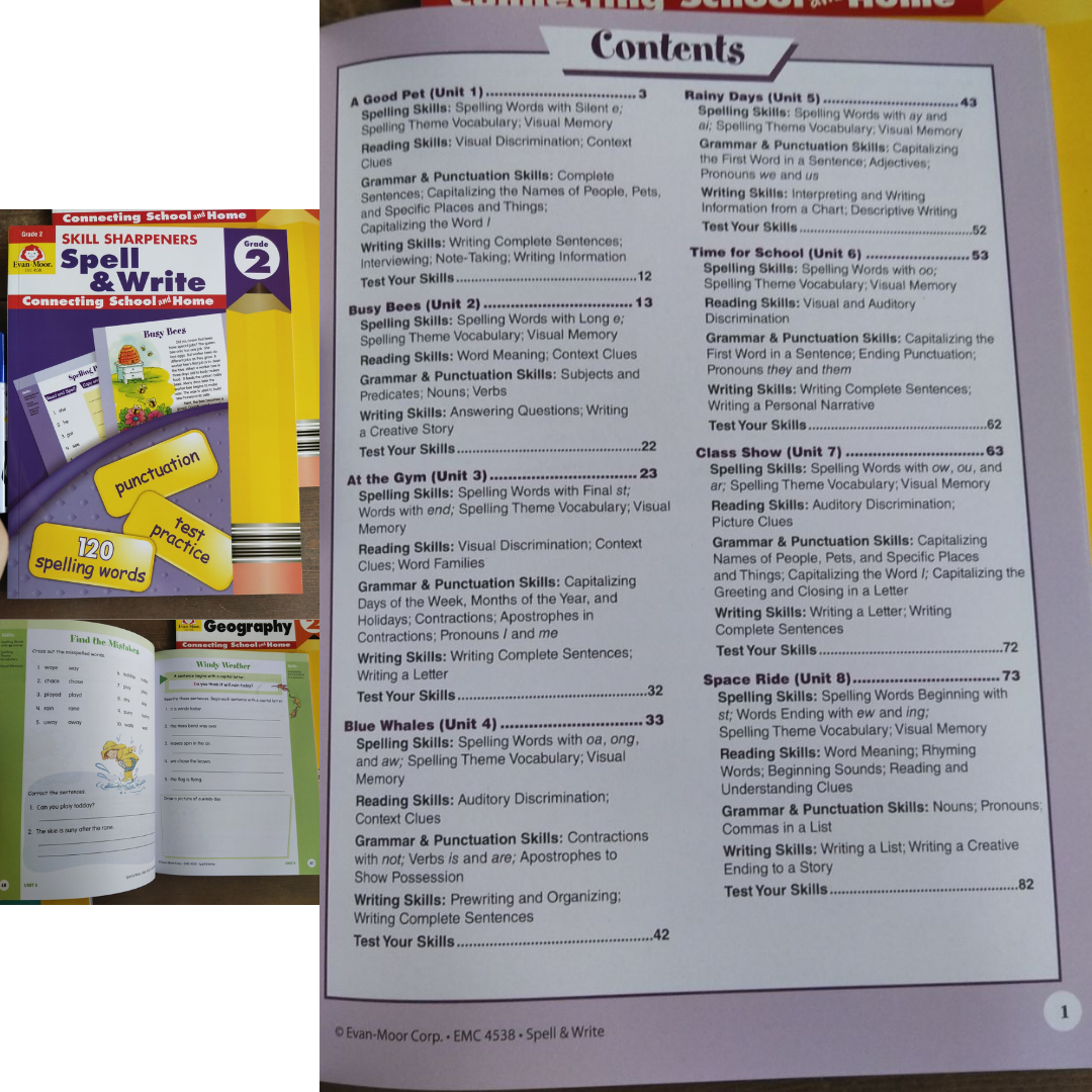 Evan Moor Skill Sharpener Workbooks (7 books) GRADE 2